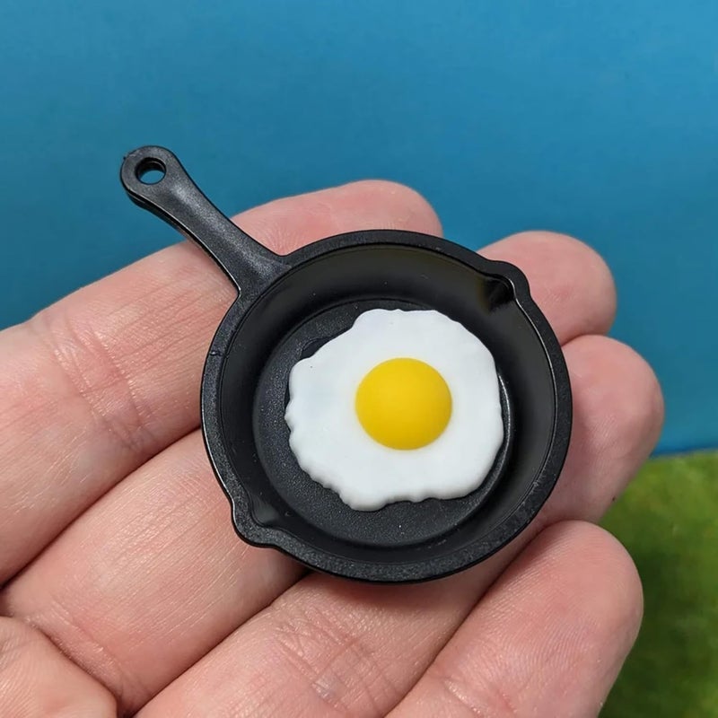 RillyRellow Miniature Pan Including Fried Egg, Dollhouse Mini Fried Egg in Pan, Frying Pan with Fried Egg, for The Elf Kitchen Dollhouse, Little Elf Meals (3PCS) - Image 1